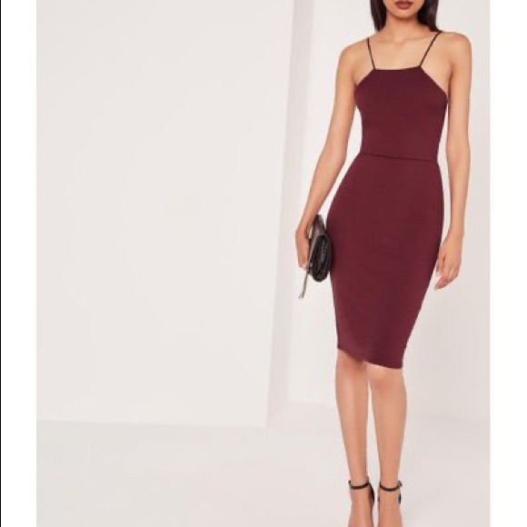 Missguided Burgundy Crepe Strappy Cut Out Midi Dress - Picture 1 of 7